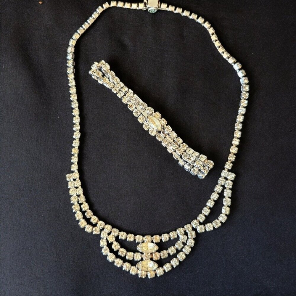 Vintage Kramer‎ New York Choker Necklace Bracelet Set Clear Rhinestones Sparkle